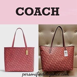 NEW Coach Rouge Pink Monogram Print Large Coated Canvas Leather City Tote